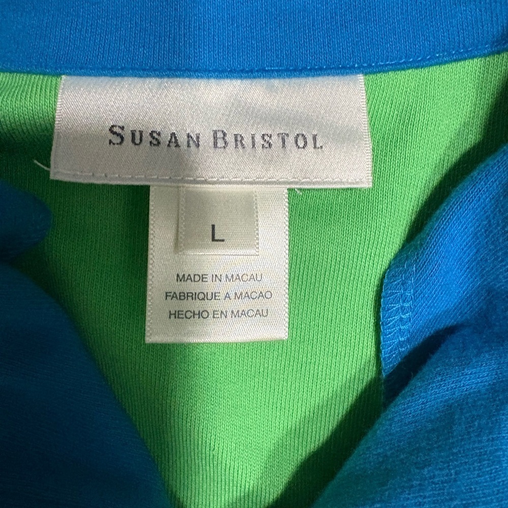 Women’s Susan Bristol Green and Blue Quarter-Zip Sweater - Picture 2 of 6